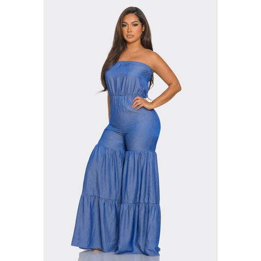 TIERED WIDE LEG TUBE JUMPSUIT