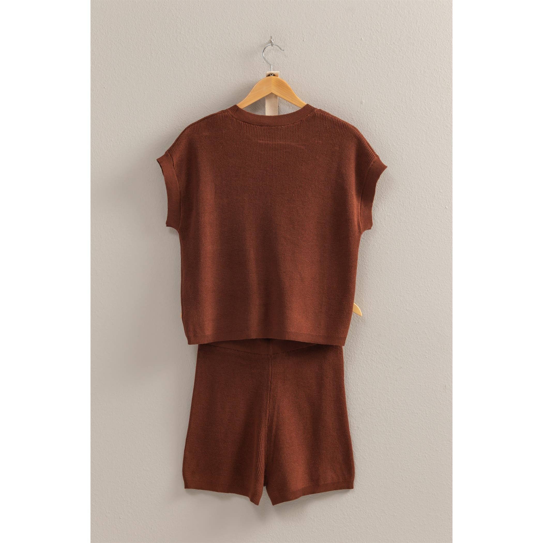 Short Sleeve Sweater And Shorts Set