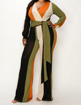 Load image into Gallery viewer, KNITTED COLORBLOCK TIE WAIST JUMPSUIT
